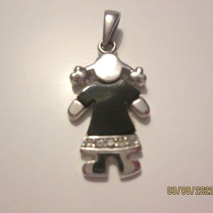 Vintage 925 Sterling Silver Black Onyx "GIRL" Pendant